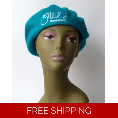Wool Teal French Beret White & Blue Embroid Logo M/H